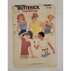 Butterick 6561 Size 10 Teen Tops Vintage Shirt Blouse Sewing Pattern